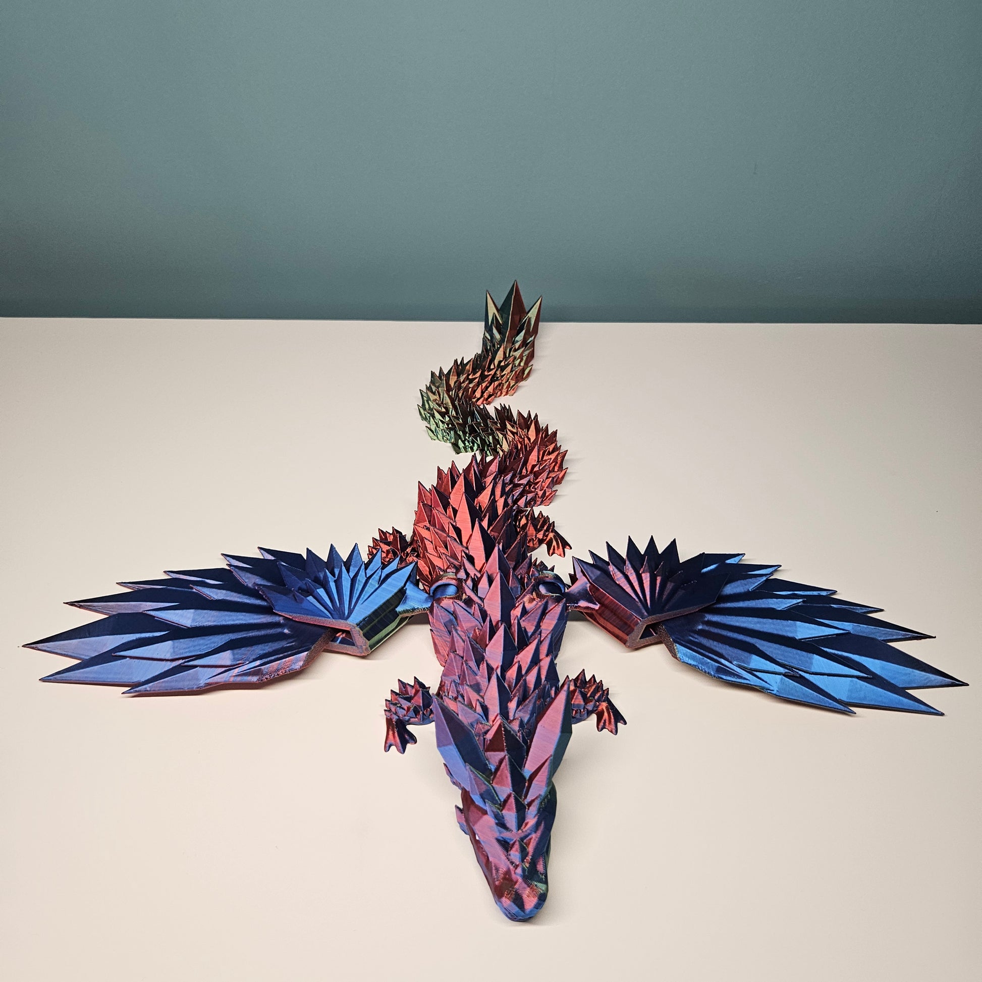 46cm (18") 3D Printed Winged Dragon in Blue, Red & Green by Flexymals.co.uk