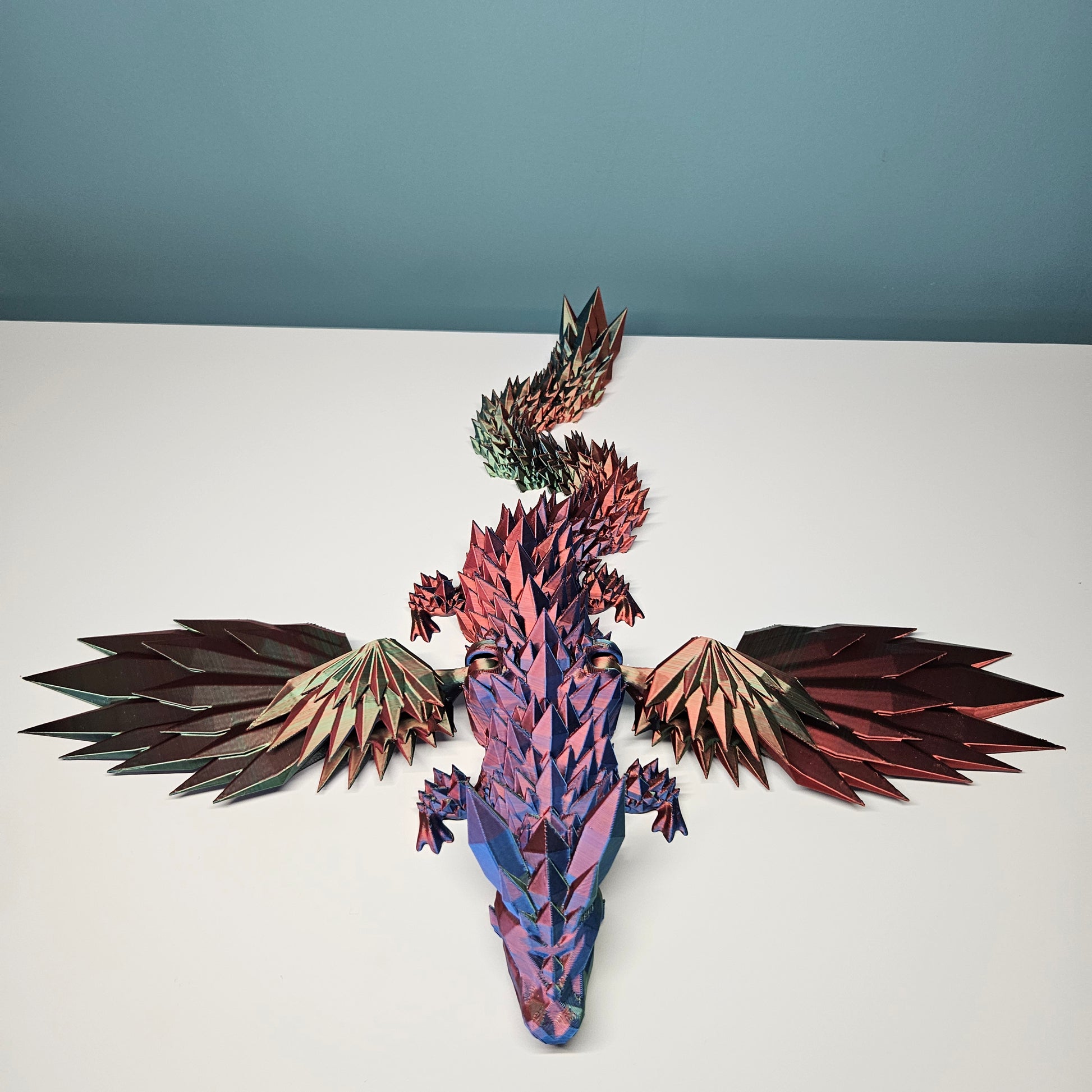 46cm (18") 3D Printed Winged Dragon in Blue, Red & Green by Flexymals.co.uk