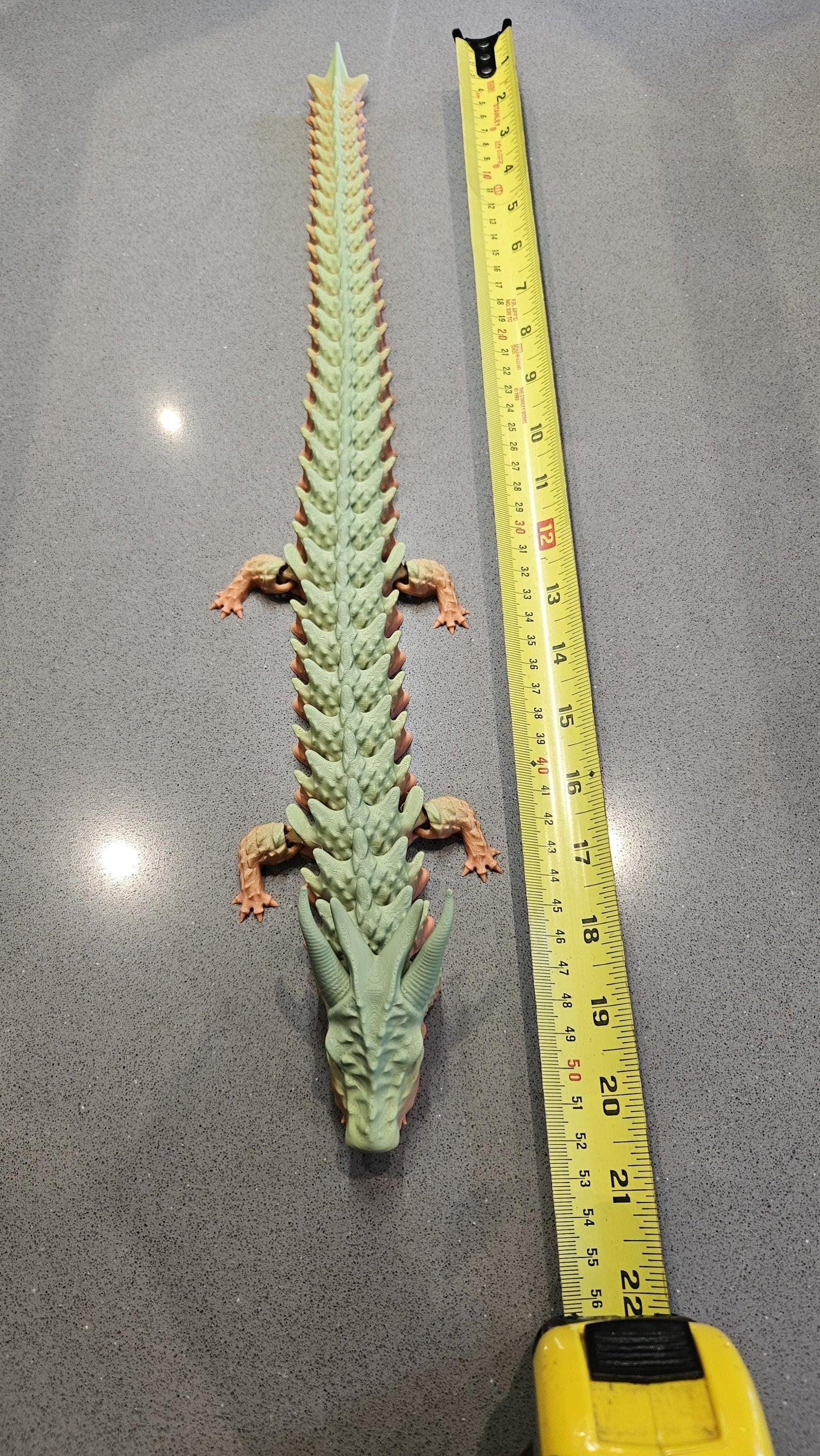 53cm Flexible Dragon in 2 Tone Orange & Green. Articulated Dragon