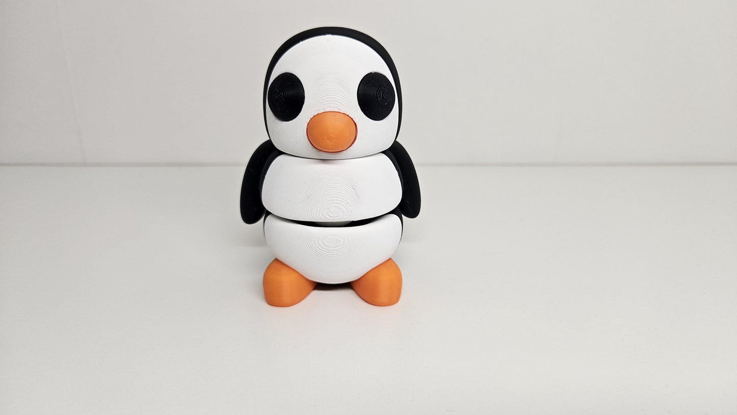 Medium Sized Flexible Penguin in Black, White & Orange. Articulated Fidget Animal