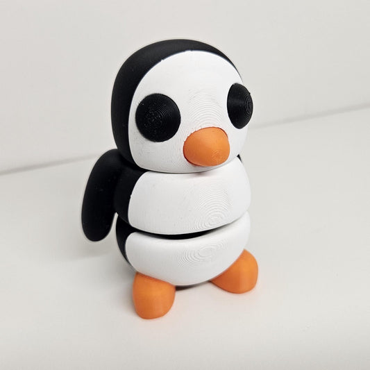 Medium Sized Flexible Penguin in Black, White & Orange. Articulated Fidget Animal