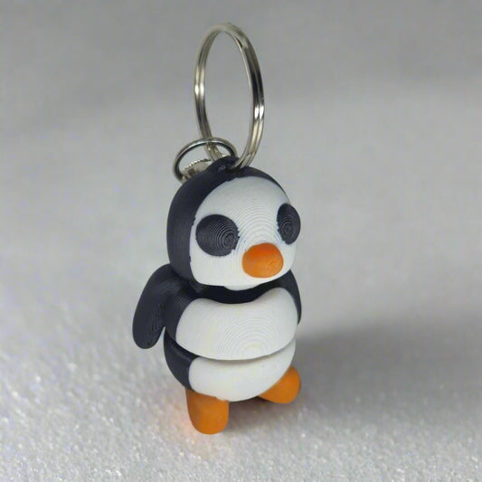 Flexible Penguin Keyring / Key Chain in Black & White. Articulated Fidget Animal
