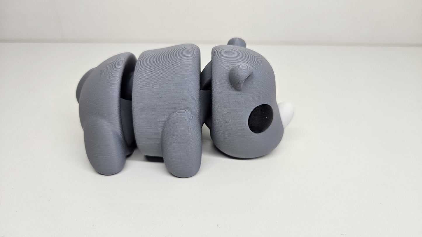 Medium Sized Flexible Rhino In Grey. Articulated Fidget Animal