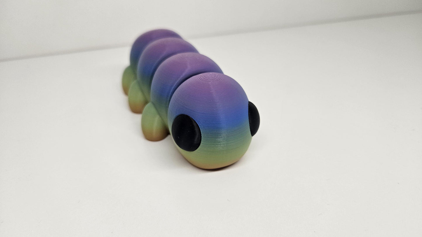 Medium Sized Flexible Caterpillar in Rainbow Colours. Articulated Fidget Animal