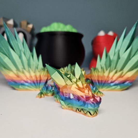 46cm Large Flexible Crystal Dragon in Rainbow. Articulated Dragon.