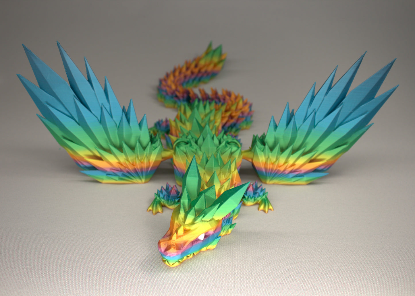 46cm 3D Printed Winged Articulated Dragon - In Rainbow by Flexymals.co.uk