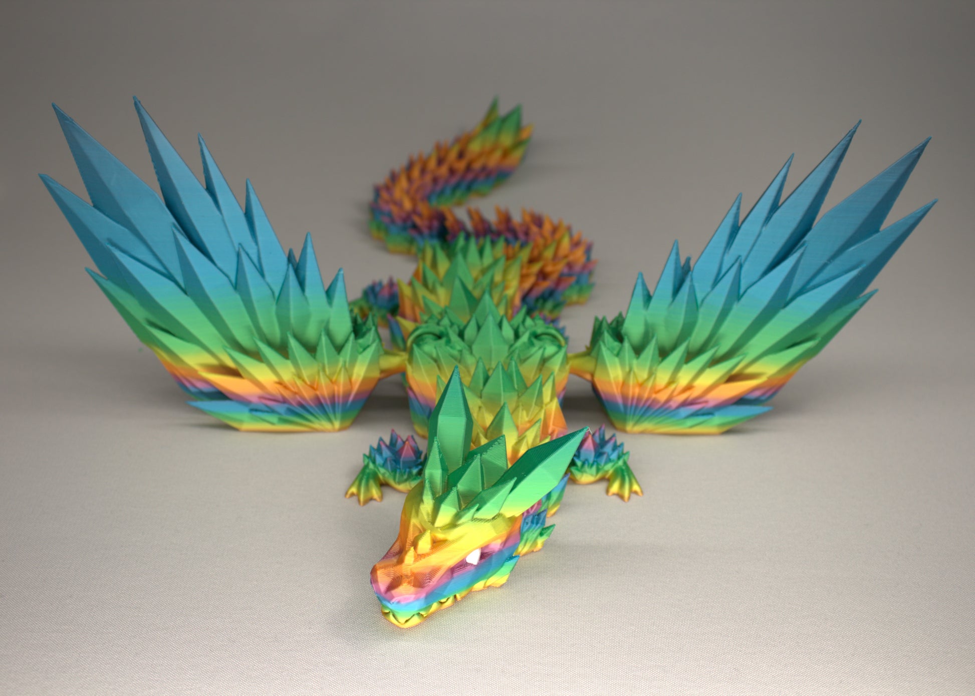 46cm 3D Printed Winged Articulated Dragon - In Rainbow by Flexymals.co.uk
