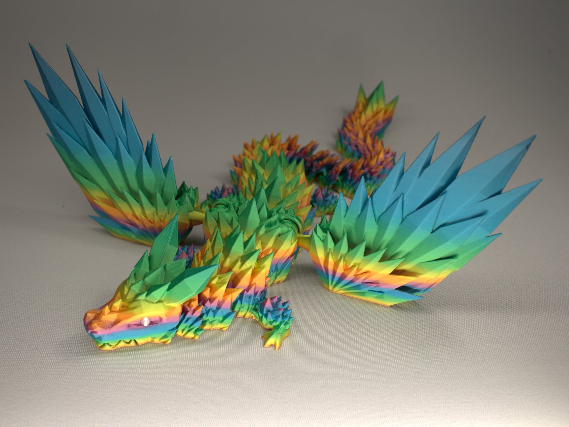 46cm 3D Printed Winged Articulated Dragon - In Rainbow by Flexymals.co.uk