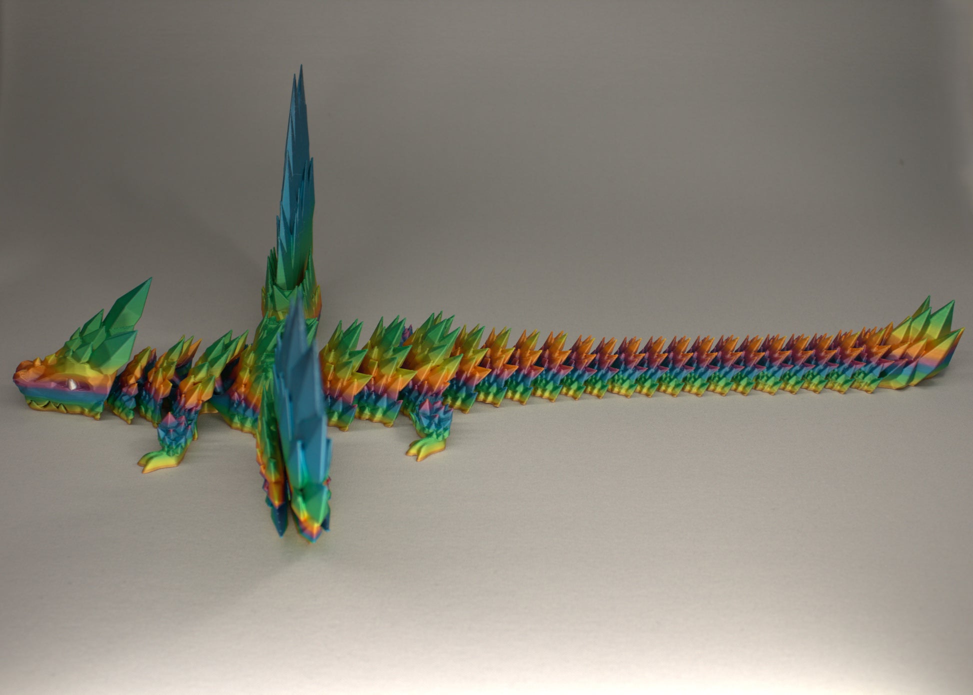 46cm 3D Printed Winged Articulated Dragon - In Rainbow by Flexymals.co.uk