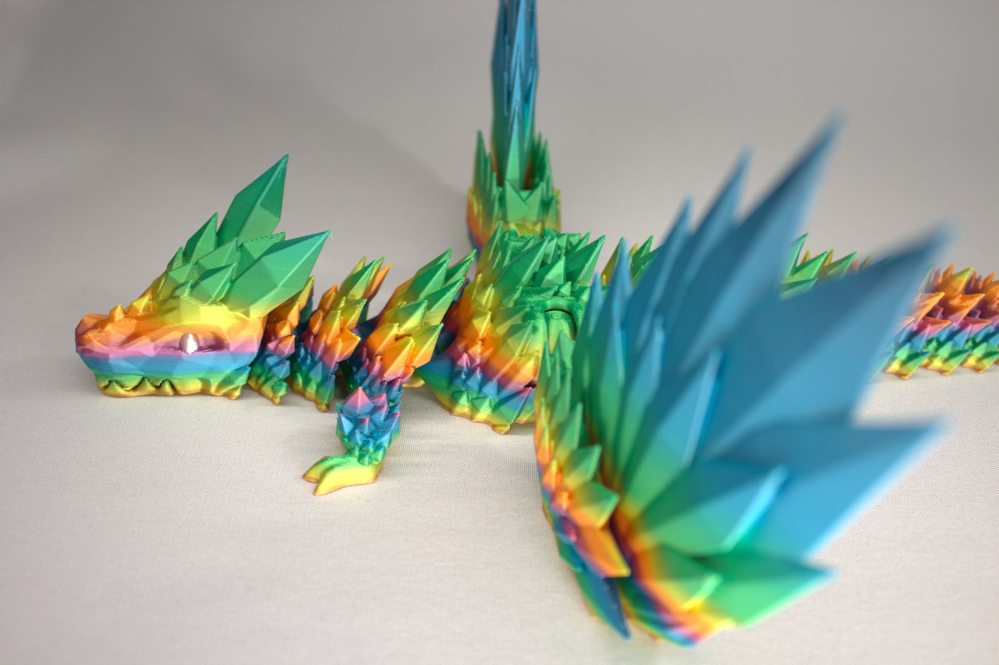 46cm 3D Printed Winged Articulated Dragon - In Rainbow by Flexymals.co.uk