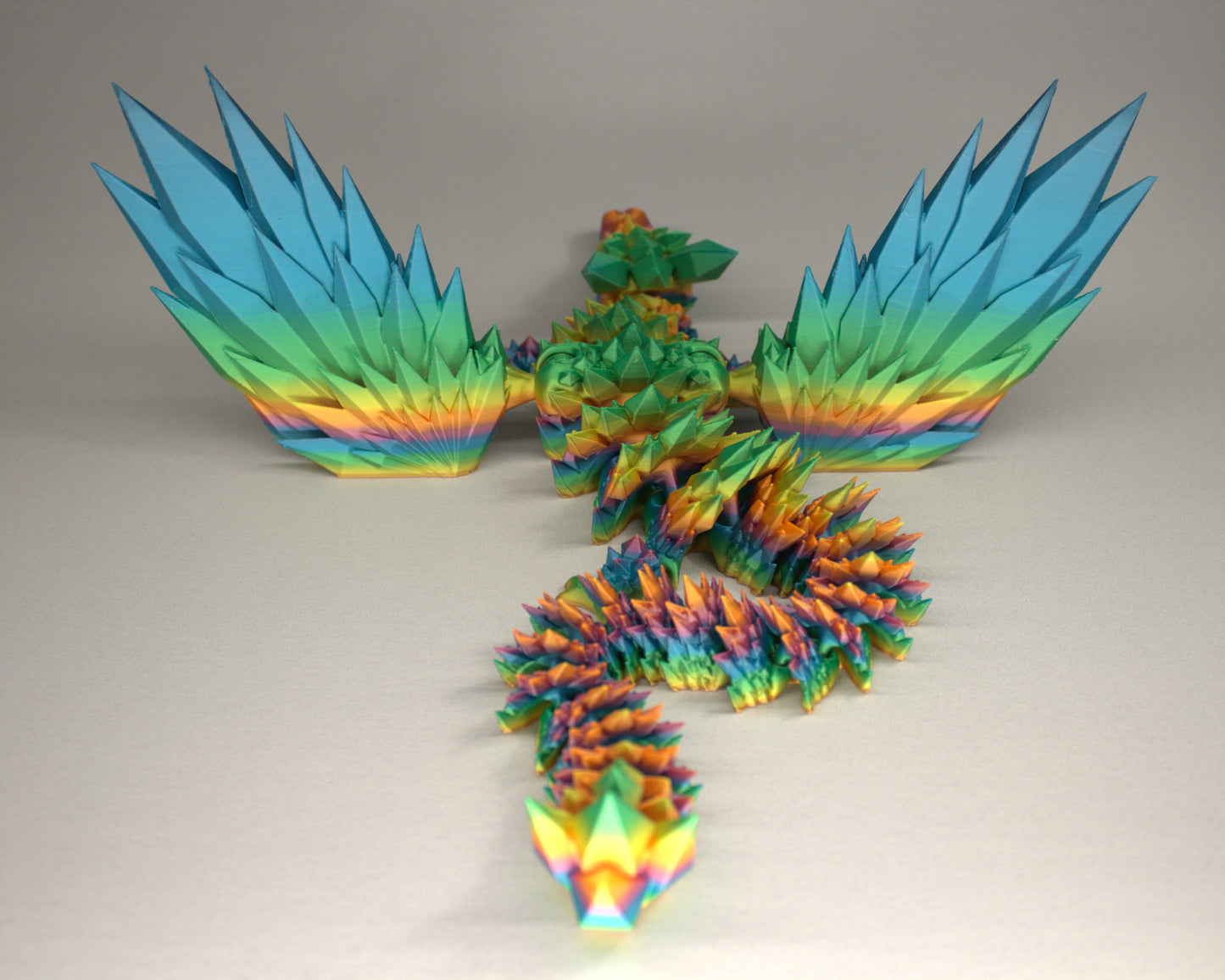46cm 3D Printed Winged Articulated Dragon - In Rainbow by Flexymals.co.uk