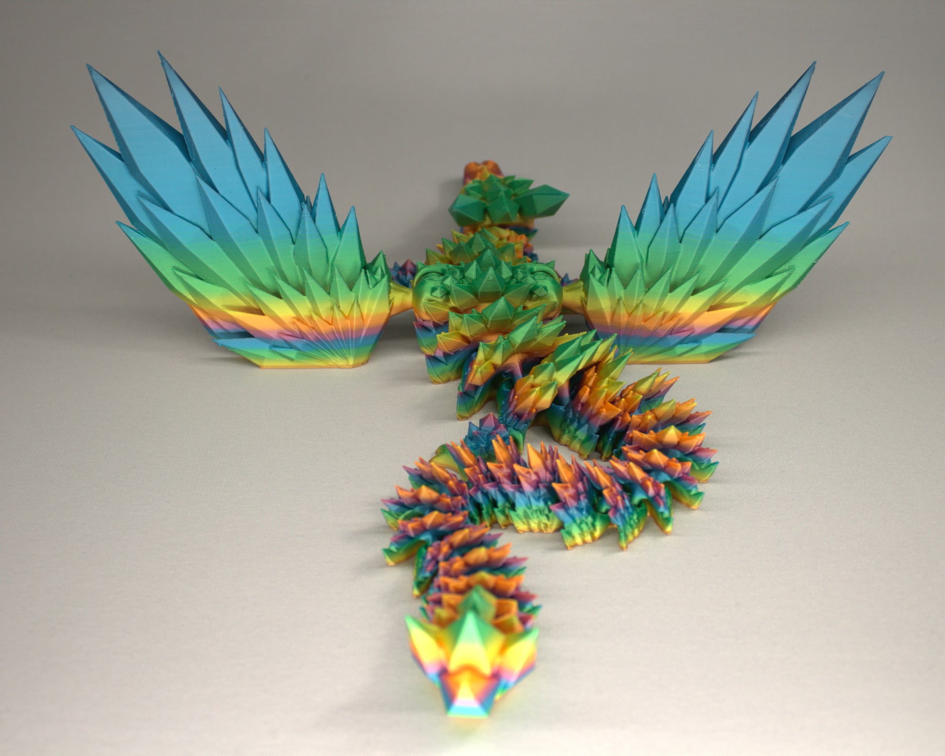46cm 3D Printed Winged Articulated Dragon - In Rainbow by Flexymals.co.uk