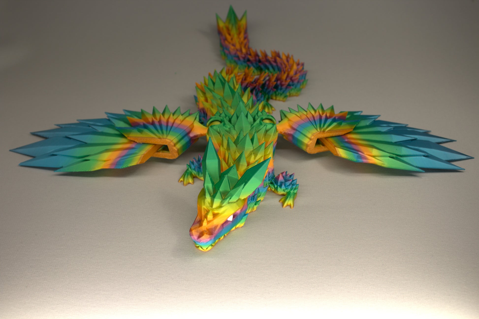 46cm 3D Printed Winged Articulated Dragon - In Rainbow by Flexymals.co.uk