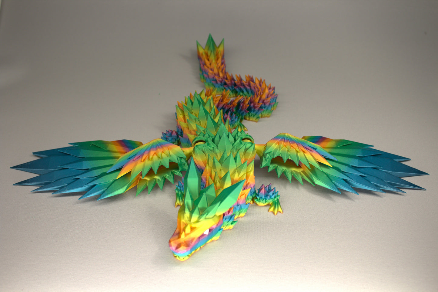 46cm 3D Printed Winged Articulated Dragon - In Rainbow by Flexymals.co.uk