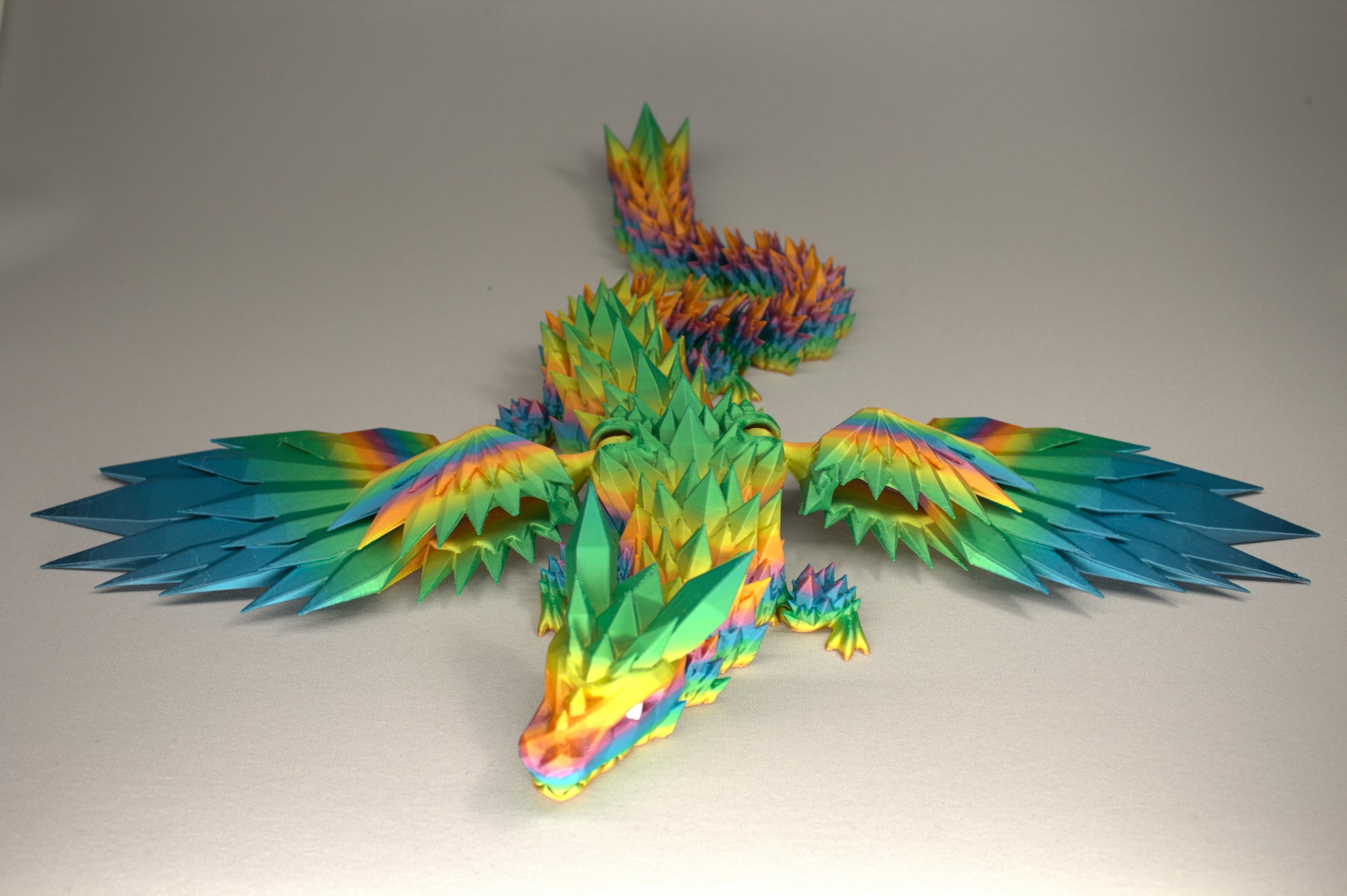 46cm 3D Printed Winged Articulated Dragon - In Rainbow by Flexymals.co.uk