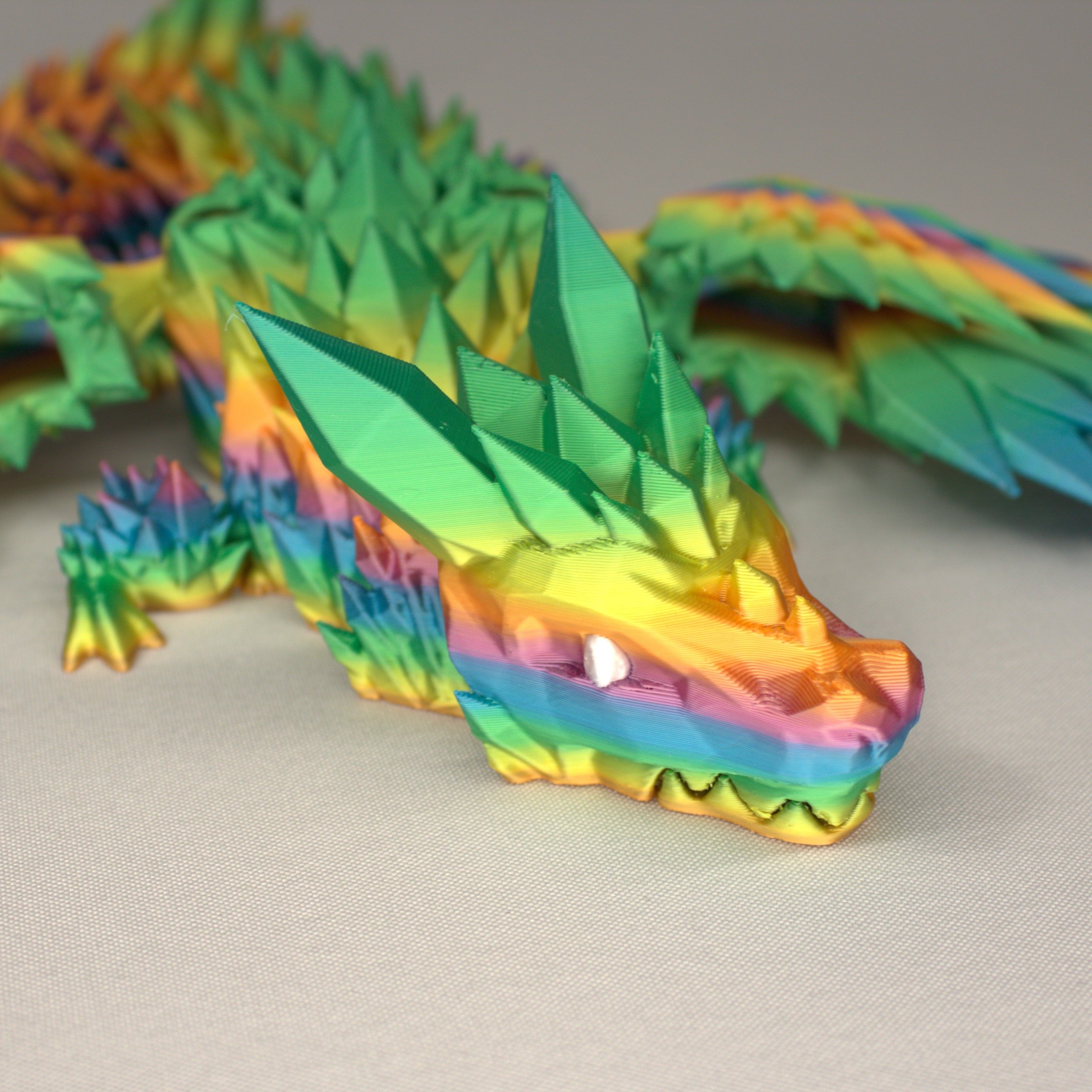 46cm 3D Printed Winged Articulated Dragon - In Rainbow by Flexymals.co.uk