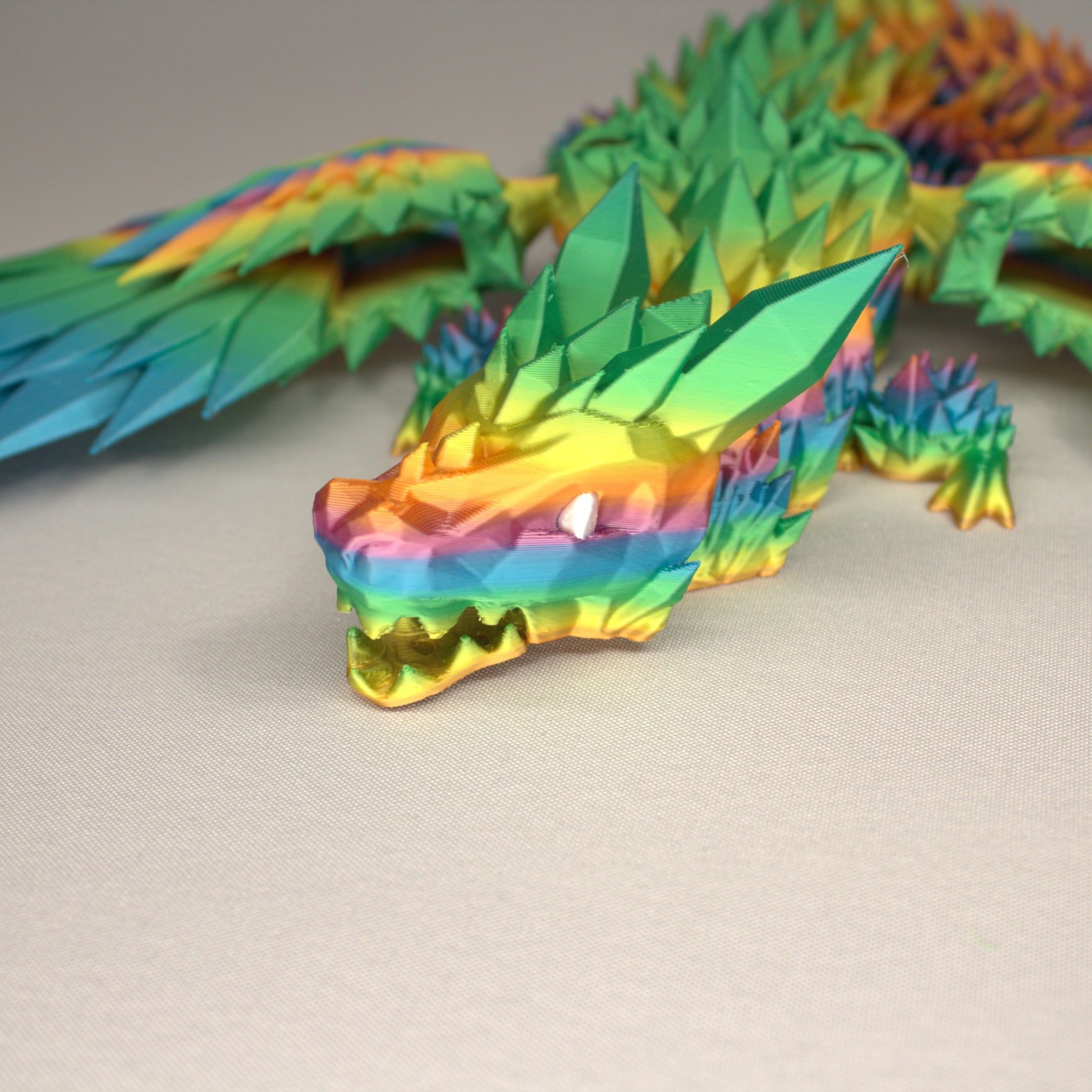 46cm 3D Printed Winged Articulated Dragon - In Rainbow by Flexymals.co.uk