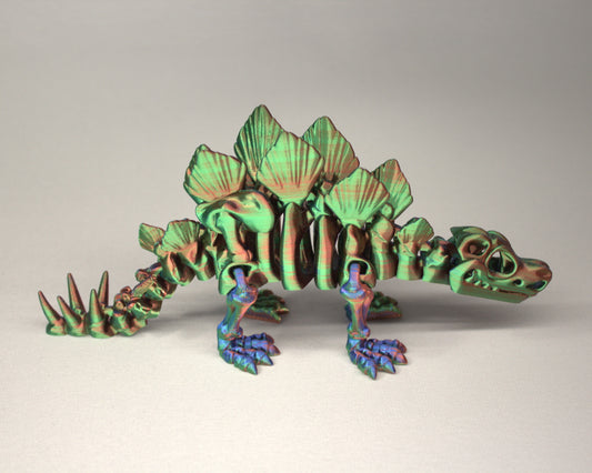3D printed articulated Stegosaurus skeleton toy, pre-assembled, colorful, educational dinosaur figure