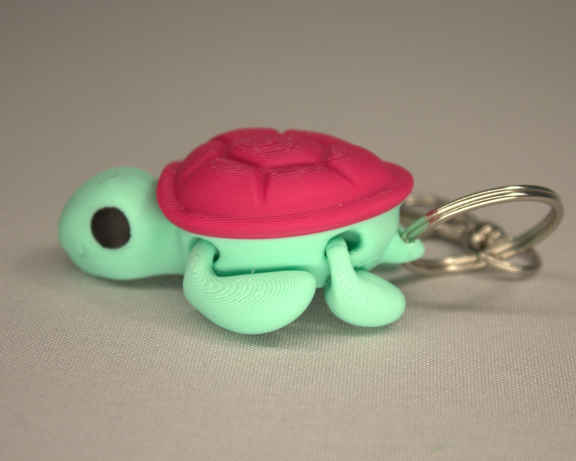 Flexible Turtle Keyring / Key Chain in Pink & Mint. Fidget Animal