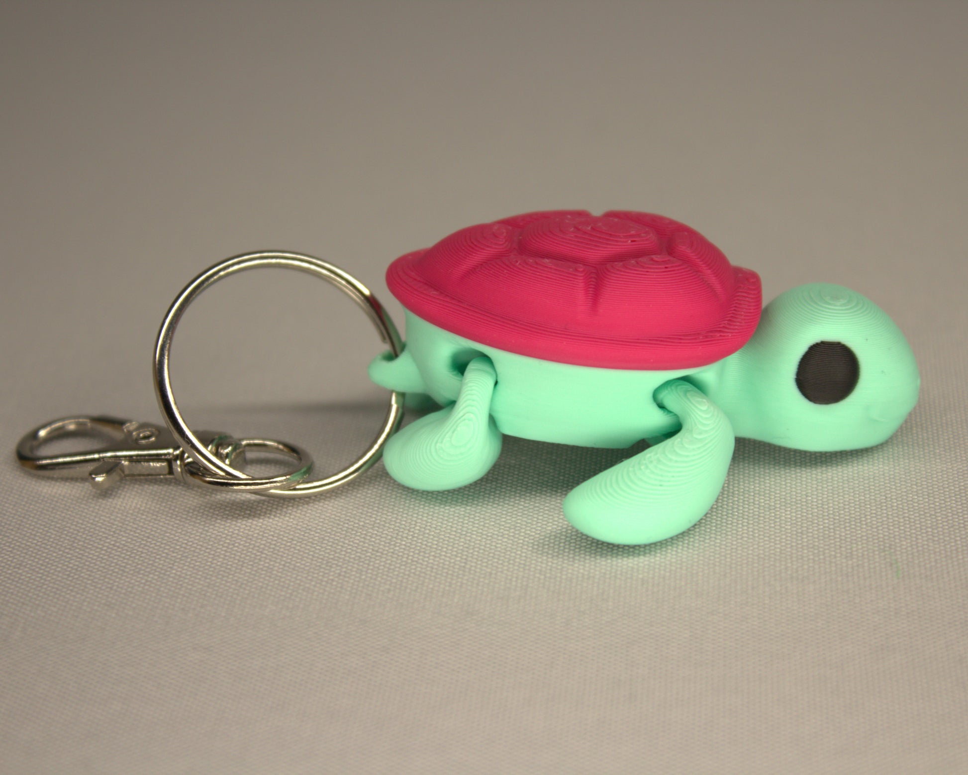Flexible Turtle Keyring / Key Chain in Pink & Mint. Fidget Animal