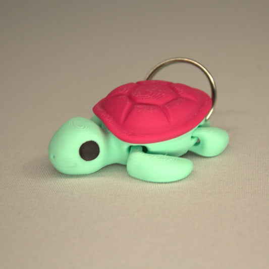 Flexible Turtle Keyring / Key Chain in Pink & Mint. Fidget Animal
