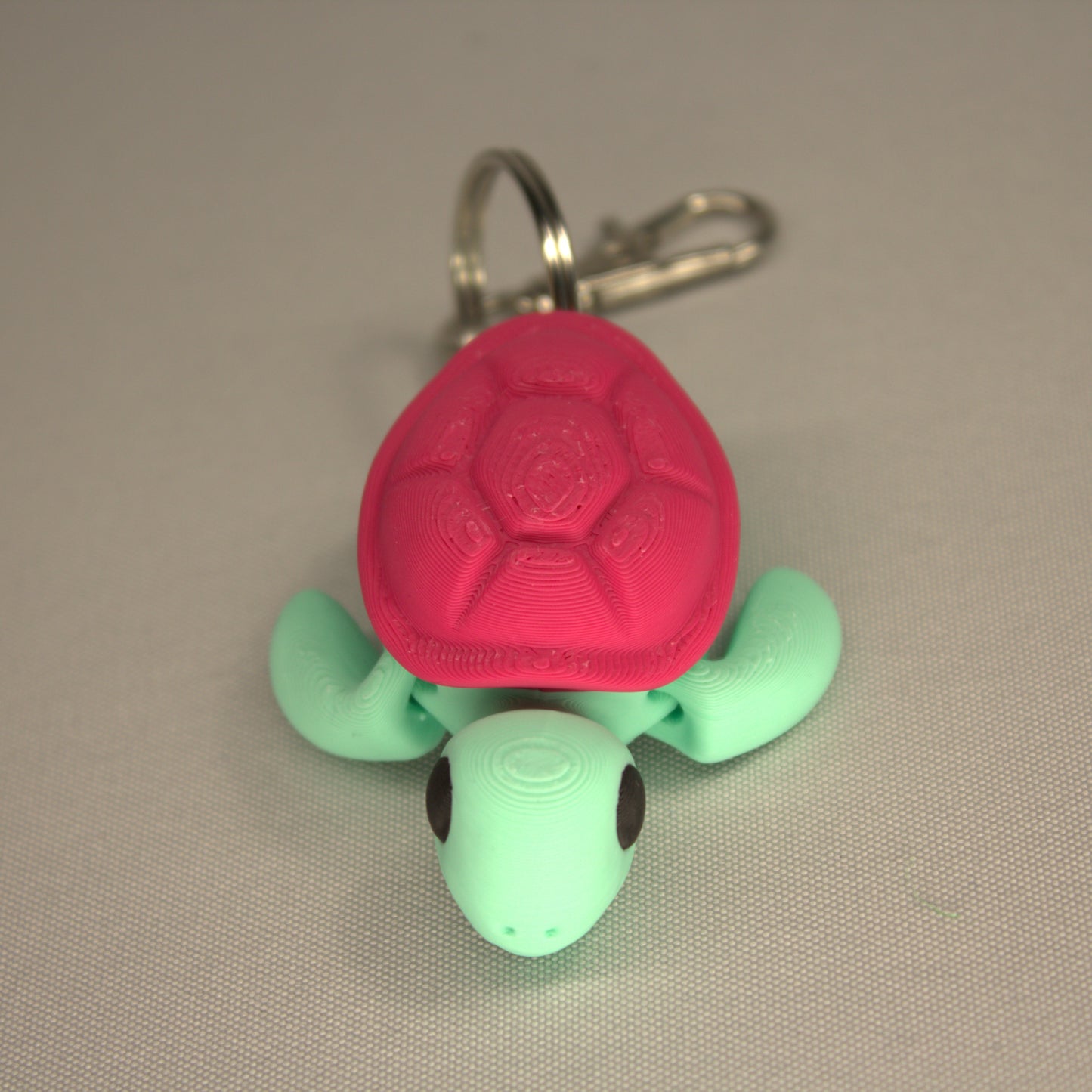 Flexible Turtle Keyring / Key Chain in Pink & Mint. Fidget Animal
