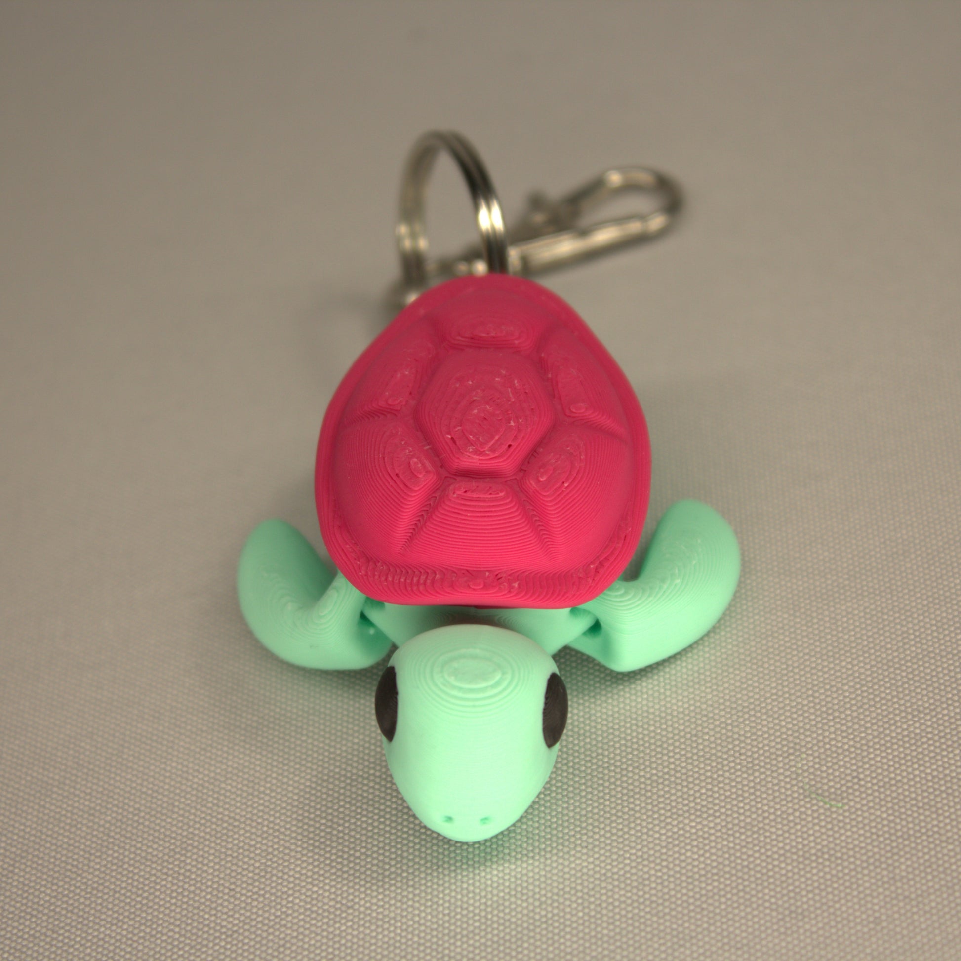 Flexible Turtle Keyring / Key Chain in Pink & Mint. Fidget Animal