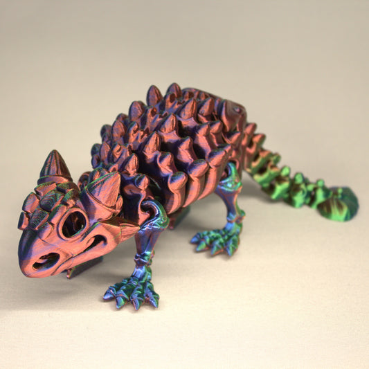 3D printed articulated Ankylosaurus skeleton toy, pre-assembled, colorful, durable educational dinosaur figure