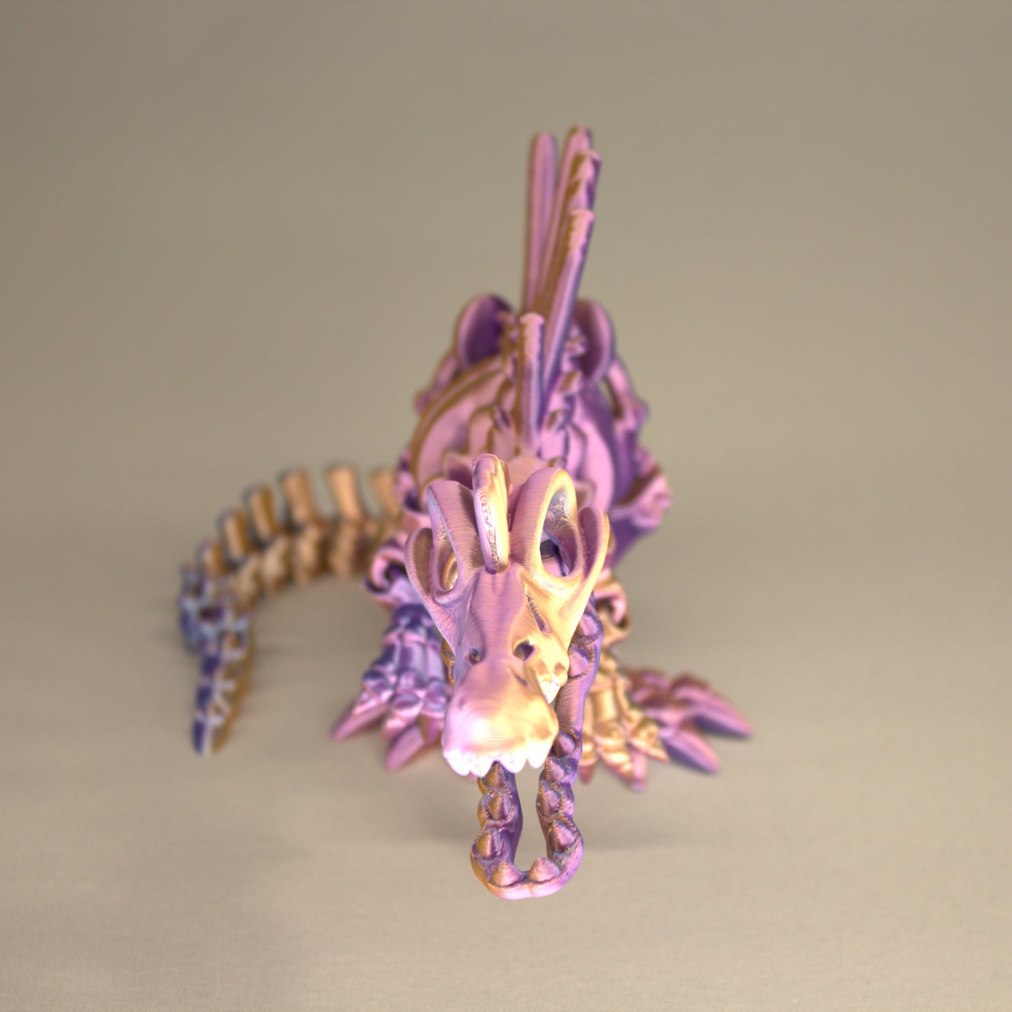 3D printed articulated Spinosaurus skeleton toy, pre-assembled, colorful, educational dinosaur figure