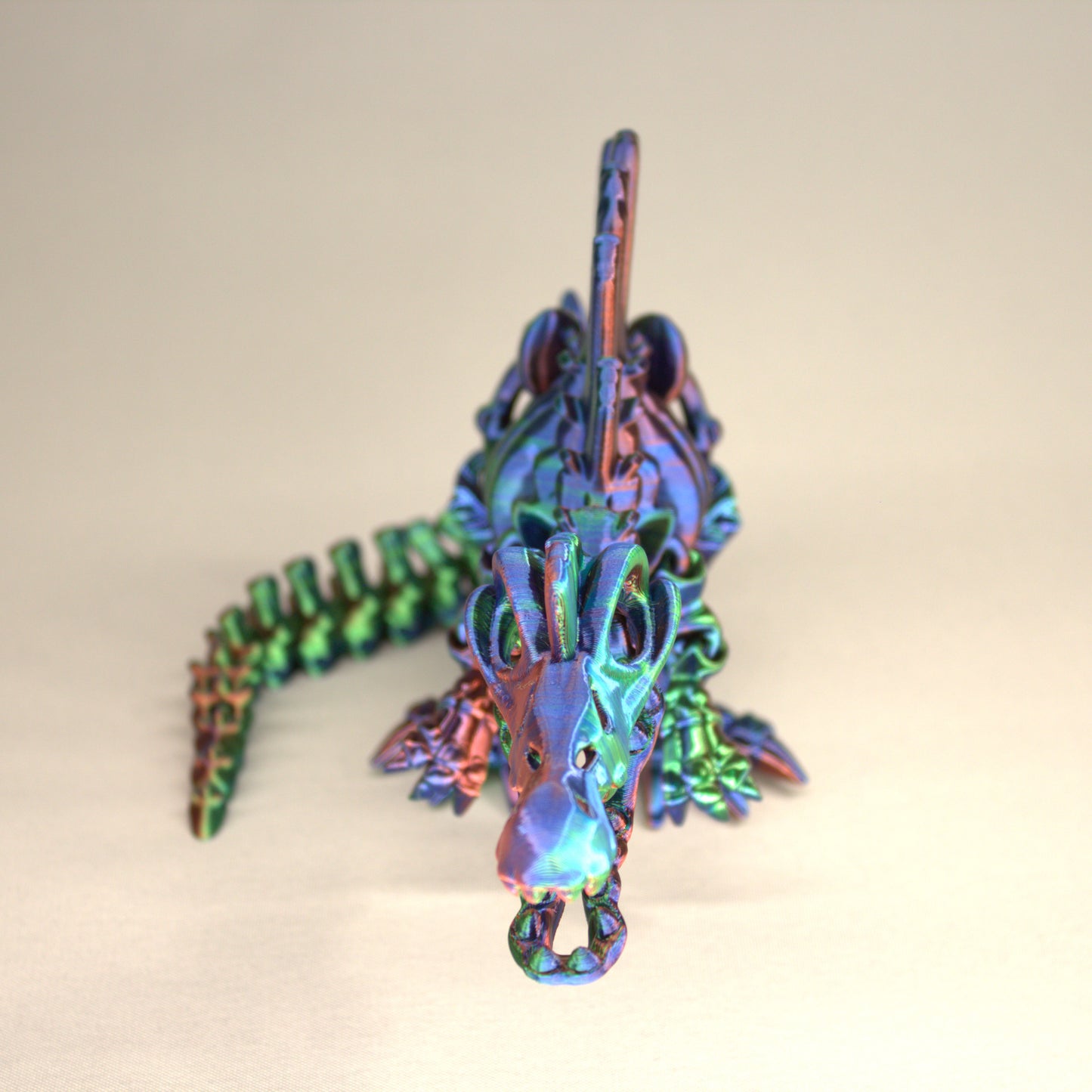 3D printed articulated Spinosaurus skeleton toy, pre-assembled, colorful, educational dinosaur figure