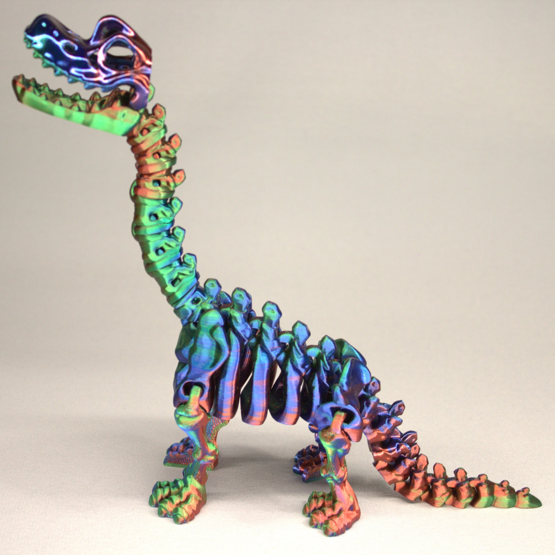 3D printed articulated Brachiosaurus skeleton toy, pre-assembled, colorful, educational dinosaur figure