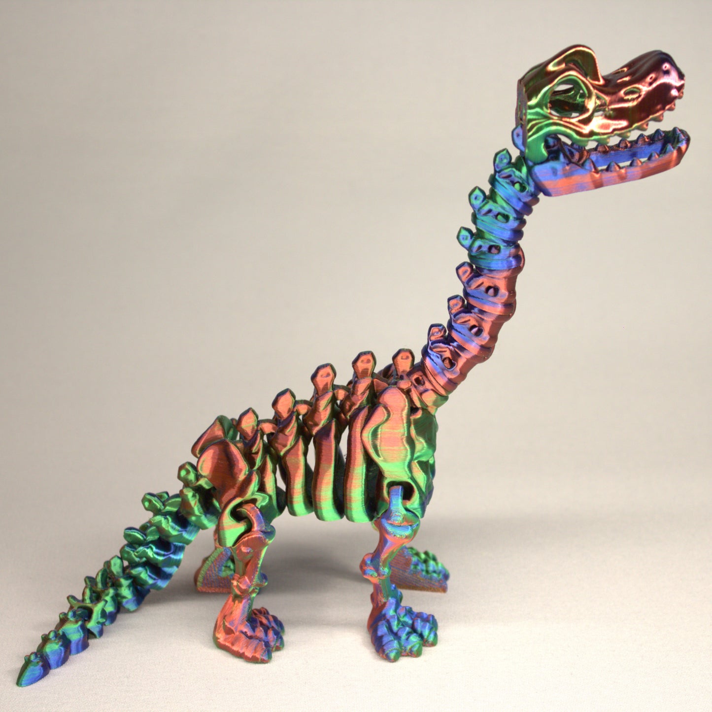 3D printed articulated Brachiosaurus skeleton toy, pre-assembled, colorful, educational dinosaur figure