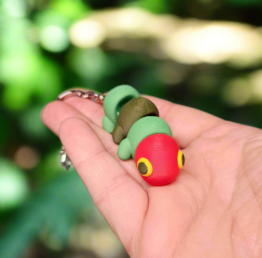 Caterpillar Keyring / Key Chain in Green & Red. Very Hungry by Flexymals.co.uk