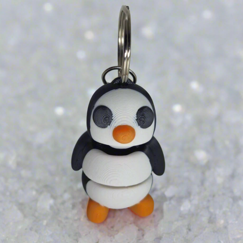 Flexible Penguin Keyring / Key Chain in Black & White. Articulated Fidget Animal