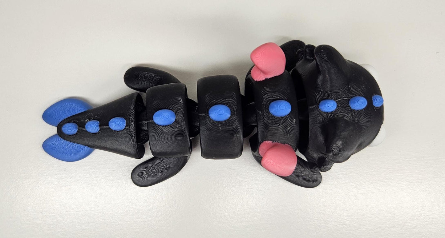 12cm Flexible Dragon with Wings in Black, Pink & Blue. Articulated Fidget Animal