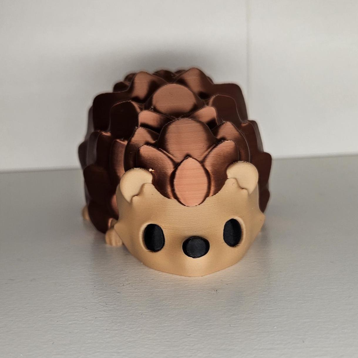 Medium Sized Flexible Hedgehog In Copper & Beige. Articulated Fidget Animal