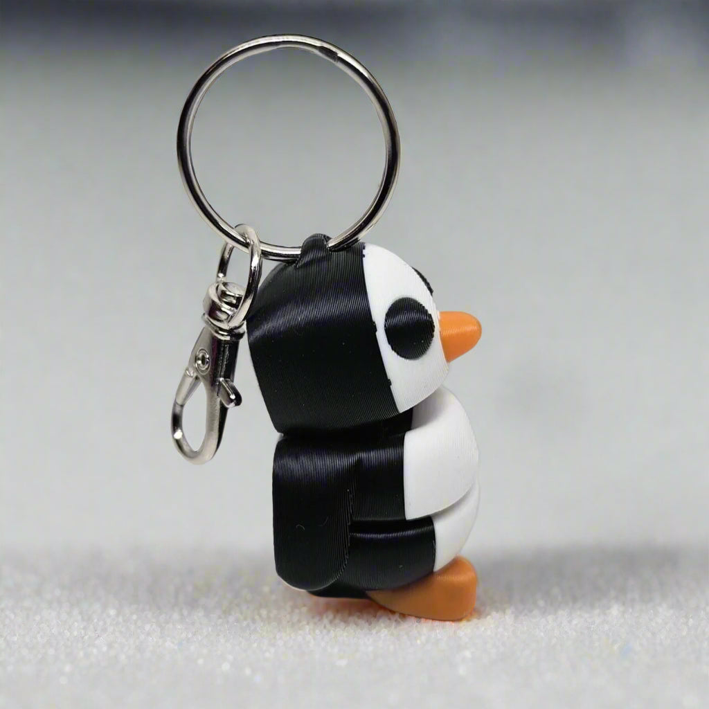 Flexible Penguin Keyring / Key Chain in Black & White. Articulated Fidget Animal