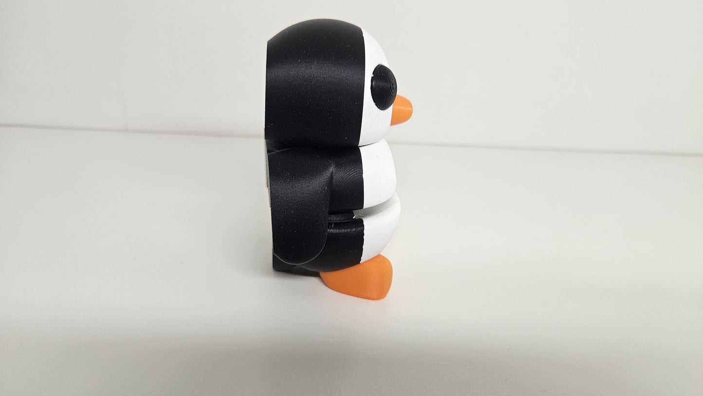 Medium Sized Flexible Penguin in Black, White & Orange. Articulated Fidget Animal