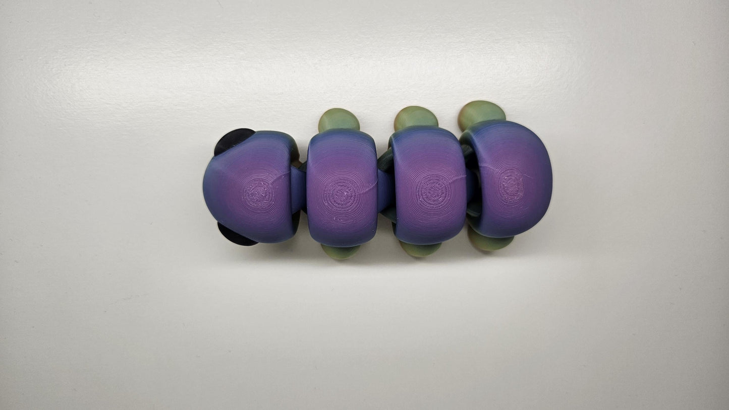 Medium Sized Flexible Caterpillar in Rainbow Colours. Articulated Fidget Animal