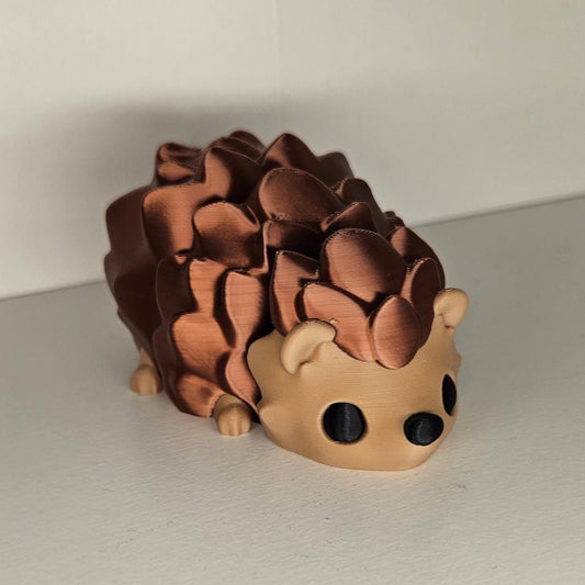Medium Sized Flexible Hedgehog In Copper & Beige. Articulated Fidget Animal