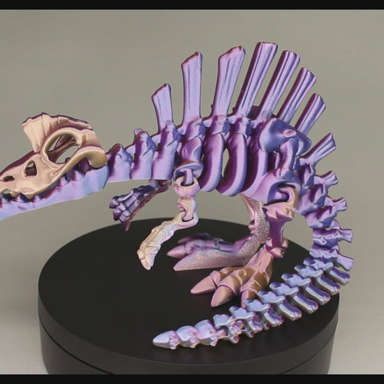3D printed articulated Spinosaurus skeleton toy, pre-assembled, colorful, educational dinosaur figure