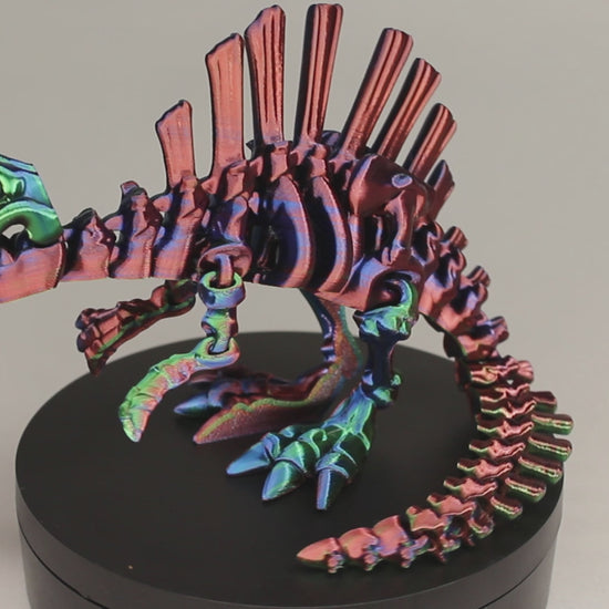 3D printed articulated Spinosaurus skeleton toy, pre-assembled, colorful, educational dinosaur figure