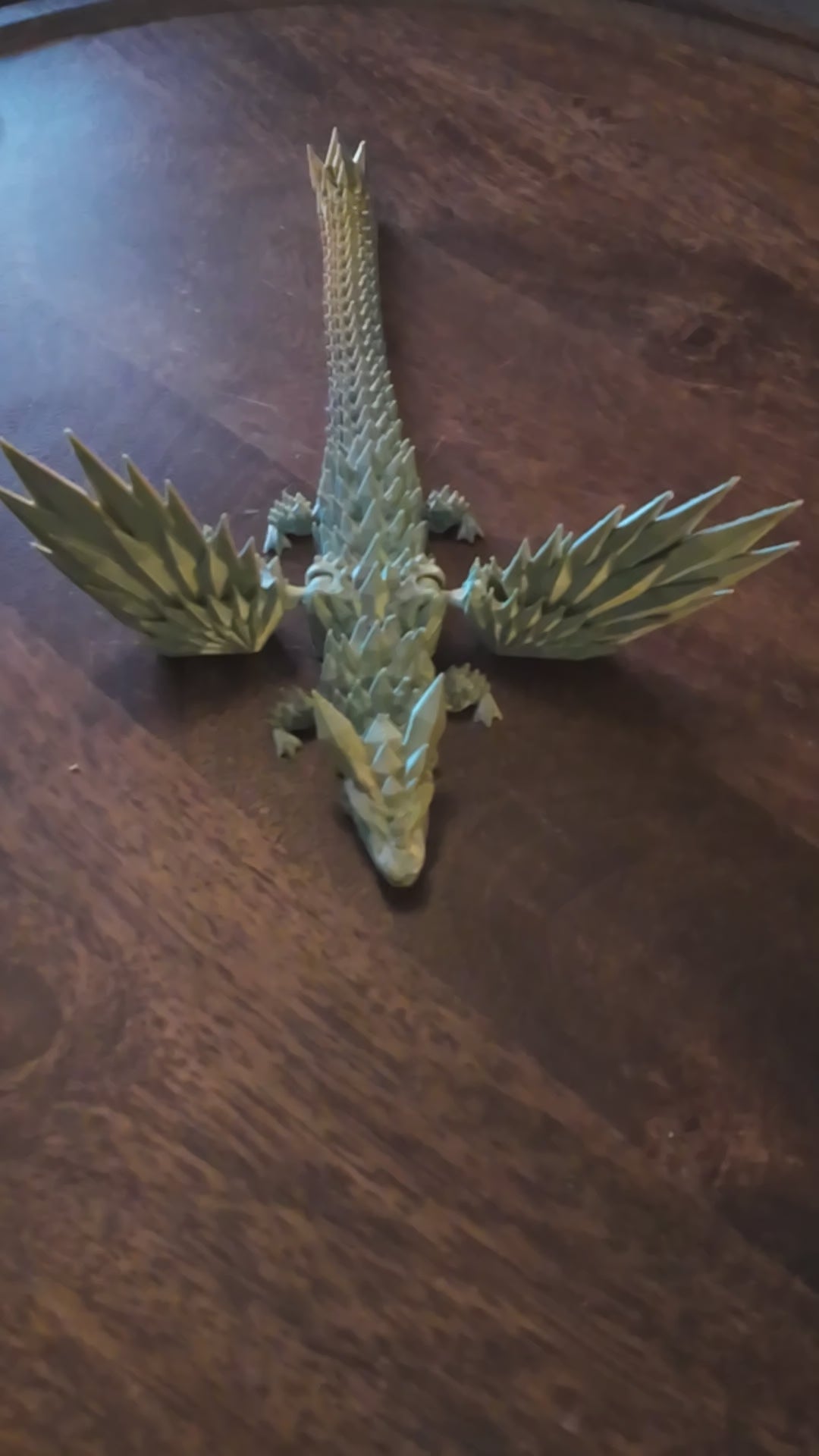 25cm 3D Printed Winged Articulated Dragon - In Gold, Green & Orange by Flexymals.co.uk