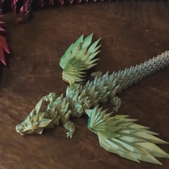 35cm (14") 3D Printed Winged Dragon in Matte Red, Blue & Yellow by Flexymals.co.uk